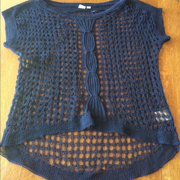 Anthro women's crochet navy sweater - Picture 1 of 3
